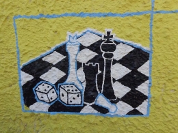 Schach, in der Antike noch mit Würfeln gespielt (Fresko, Insel Thassos, 89 v.Chr.)